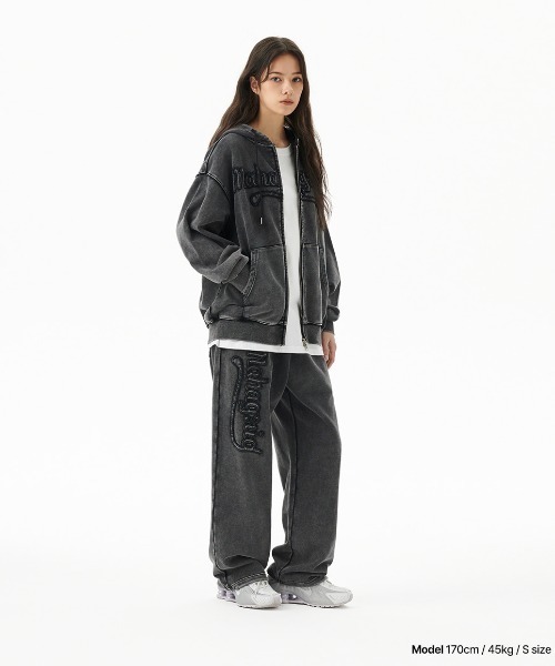 MAHAGRID(マハグリッド)の「『mahagrid/マハグリッド』WASHED CUT OFF APPLIQUE HD ZIP UP/ウォッシュドカットオフ アップリケ ジップアップパーカー(パーカー・レディース・ネイビー/ブラック/レッド・SMALL/MEDIUM/LARGE)」の8枚目の写真