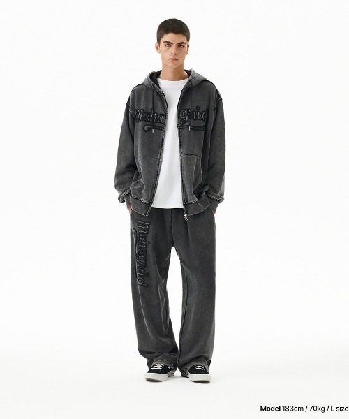 MAHAGRID(マハグリッド)の「『mahagrid/マハグリッド』WASHED CUT OFF APPLIQUE HD ZIP UP/ウォッシュドカットオフ アップリケ ジップアップパーカー(パーカー・レディース・ネイビー/ブラック/レッド・SMALL/MEDIUM/LARGE)」の6枚目の写真