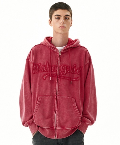 MAHAGRID(マハグリッド)の「『mahagrid/マハグリッド』WASHED CUT OFF APPLIQUE HD ZIP UP/ウォッシュドカットオフ アップリケ ジップアップパーカー(パーカー・レディース・ネイビー/ブラック/レッド・SMALL/MEDIUM/LARGE)」の20枚目の写真