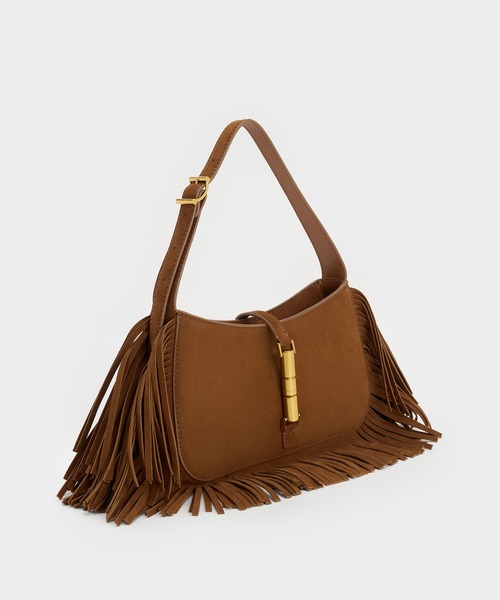 CHARLES & KEITH(チャールズ & キース)の「Cesia セシア スエード メタリックアクセントフリンジショルダーバッグ(ショルダーバッグ・レディース・ブラウン系その他2・M)」の2枚目の写真