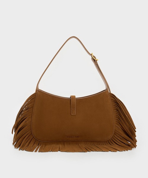 CHARLES & KEITH(チャールズ & キース)の「Cesia セシア スエード メタリックアクセントフリンジショルダーバッグ(ショルダーバッグ・レディース・ブラウン系その他2・M)」の3枚目の写真