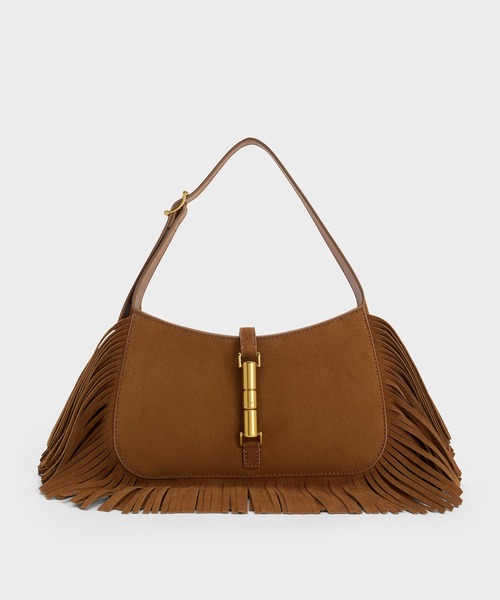 CHARLES & KEITH(チャールズ & キース)の「Cesia セシア スエード メタリックアクセントフリンジショルダーバッグ(ショルダーバッグ・レディース・ブラウン系その他2・M)」の10枚目の写真
