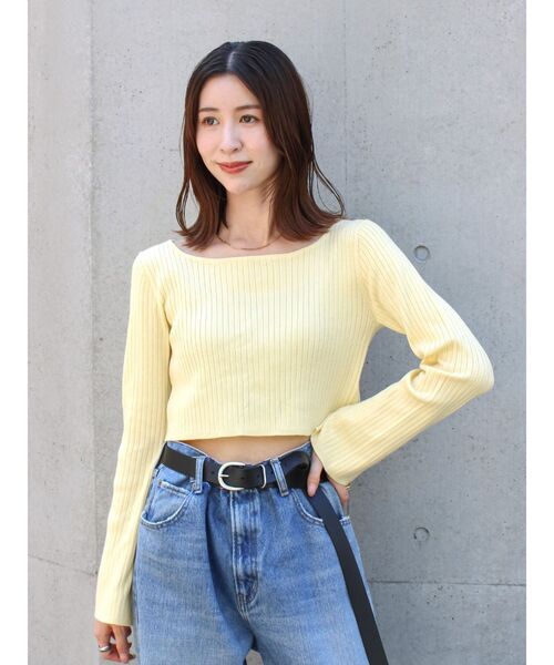 Ungrid(アングリッド)の「ボートネックショートニット(ニット/セーター・レディース・イエロー/ヘザーグレー/チャコールグレー・FREE)」の3枚目の写真