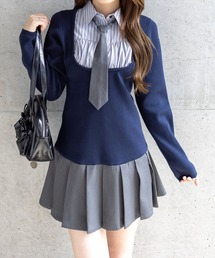 clear | ニットドッキングシャツミニワンピース［韓国ファッション ガーリー］≪AW新作≫(ワンピース)