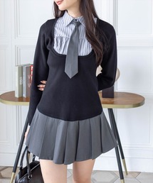 clear | ニットドッキングシャツミニワンピース［韓国ファッション ガーリー］≪AW新作≫(ワンピース)