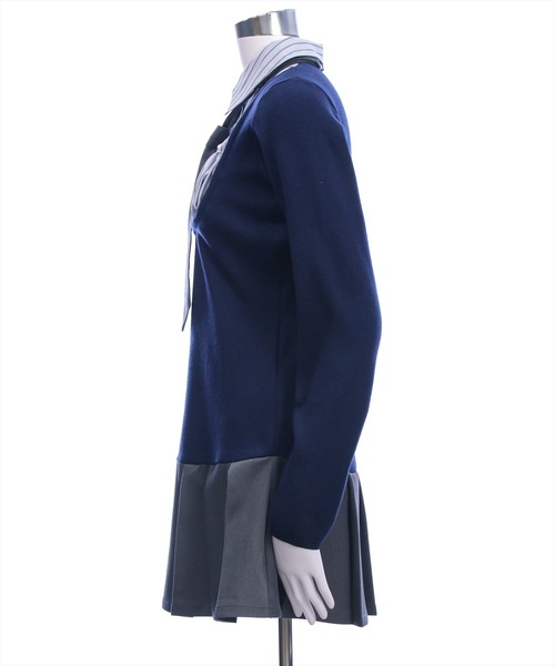 clear（クリア）の「ニットドッキングシャツミニワンピース［韓国ファッション ガーリー］（ワンピース・レディース・ネイビー/ブラック・F）」の4枚目の写真