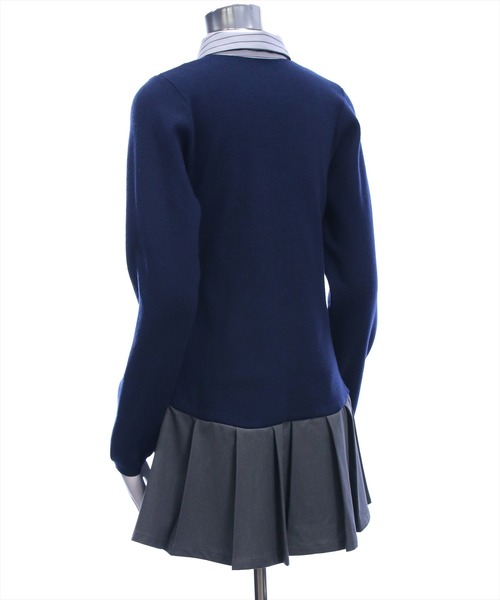 clear（クリア）の「ニットドッキングシャツミニワンピース［韓国ファッション ガーリー］（ワンピース・レディース・ネイビー/ブラック・F）」の5枚目の写真