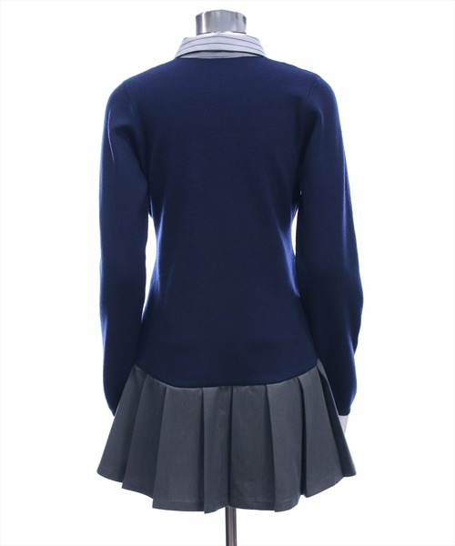 clear（クリア）の「ニットドッキングシャツミニワンピース［韓国ファッション ガーリー］（ワンピース・レディース・ネイビー/ブラック・F）」の6枚目の写真