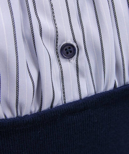 clear（クリア）の「ニットドッキングシャツミニワンピース［韓国ファッション ガーリー］（ワンピース・レディース・ネイビー/ブラック・F）」の10枚目の写真