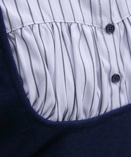 clear（クリア）の「ニットドッキングシャツミニワンピース［韓国ファッション ガーリー］（ワンピース・レディース・ネイビー/ブラック・F）」の12枚目の写真