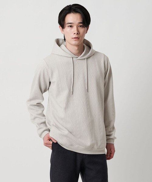 A DAY IN THE LIFE UNITED ARROWS(アデイインザライフユナイテッドアローズ)の「バウンシー ケーブルジャガード パーカー<A DAY IN THE LIFE>(パーカー・メンズ・ダークグリーン/ブラック/ライトグレー・M/L)」の1枚目の写真