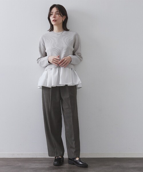 OPAQUE.CLIP（オペークドットクリップ）の「ピンストライプイージーワイドパンツ【吸湿発熱/ストレッチ/洗濯機OK】（その他パンツ・レディース・ネイビー系2/チャコール・36/38/40/42）」の5枚目の写真