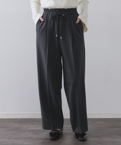 ピンストライプイージーワイドパンツ【吸湿発熱/ストレッチ/洗濯機OK