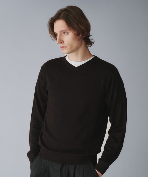 Regen Glanz（レーゲングランツ）の「wool blend vneck cropped knit/ウールブレンドクロップドVネックニット（ニット/セーター・メンズ・オフホワイト/グレー/ブラック/ネイビー/ワインレッド/ダークブラウン・SMALL/LARGE/MEDIUM）」の4枚目の写真