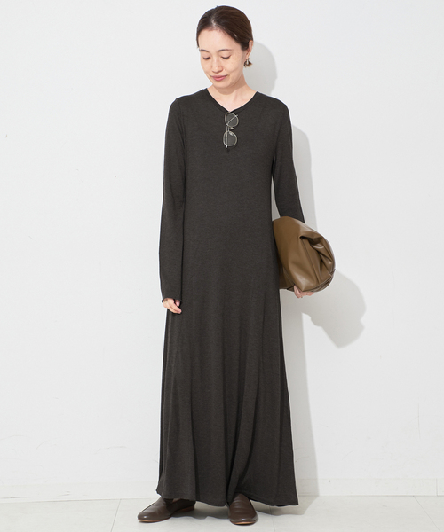 スローブイエナ　ウール混ジャージーフレアワンピース セール】ウール混ジャージーフレアワンピース（ワンピース）｜SLOBE