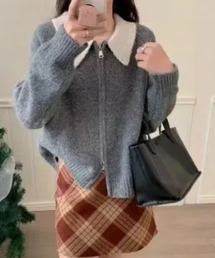 ダブルジップバイカラーニットジャケット