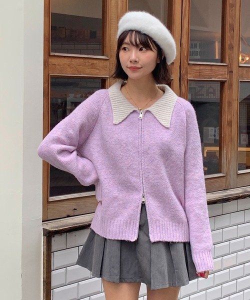 Teem Store(チームストア)の「ダブルジップバイカラーニットジャケット(カーディガン/ボレロ・レディース・グレー/アイボリー/パープル・F)」の17枚目の写真