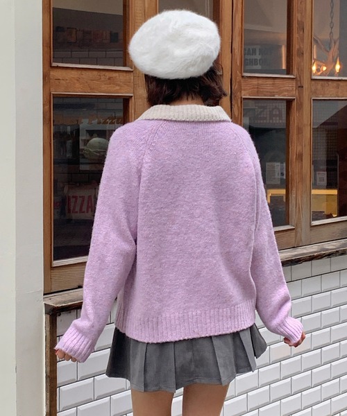 Teem Store(チームストア)の「ダブルジップバイカラーニットジャケット(カーディガン/ボレロ・レディース・グレー/アイボリー/パープル・F)」の20枚目の写真
