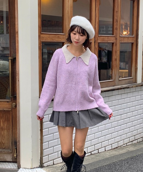 Teem Store(チームストア)の「ダブルジップバイカラーニットジャケット(カーディガン/ボレロ・レディース・グレー/アイボリー/パープル・F)」の21枚目の写真