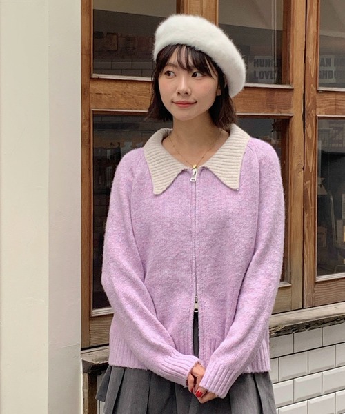 Teem Store(チームストア)の「ダブルジップバイカラーニットジャケット(カーディガン/ボレロ・レディース・グレー/アイボリー/パープル・F)」の18枚目の写真