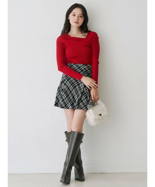 MERCURYDUO（マーキュリーデュオ）の「アシメドレープコンパクトニット（ニット/セーター・レディース・ネイビー/ライトグレー/レッド/オフホワイト・FREE）」の6枚目の写真