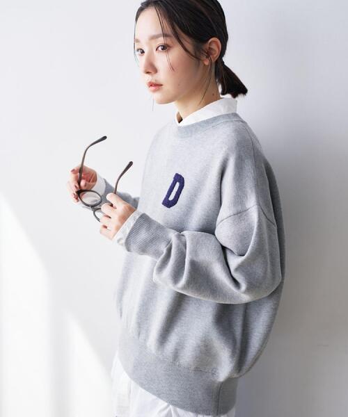 Dessin(デッサン)の「【洗える】Dサガラ刺繍ワッペン付きニット(ニット/セーター・レディース・グレー/オフホワイト/ワインレッド・00/01/02/03)」の4枚目の写真