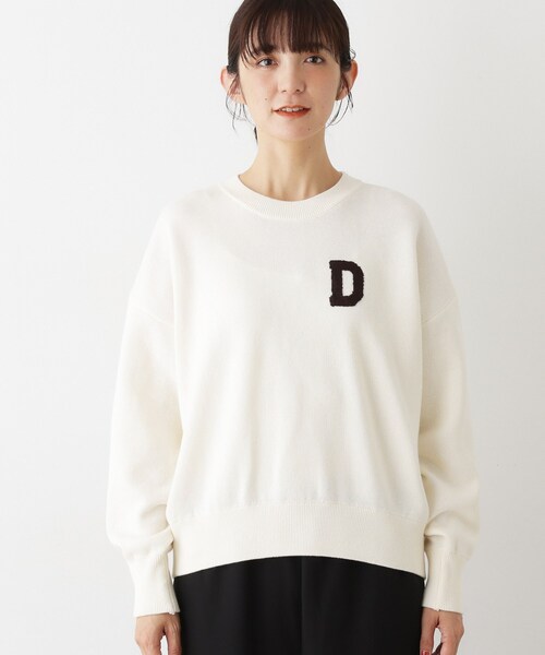 ホワイトニットセーター 長袖 エンブレム付き セール】【洗える】Dサガラ刺繍ワッペン付きニット（ニット/セーター