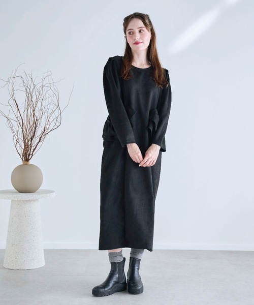 M y u（ミュー）の「BIG FRILL Pocket One-piece ロング丈（ワンピース・レディース・ブラック/グレー・FREE）」の17枚目の写真