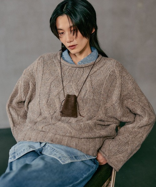 LEPSIM(レプシィム)の「3ゲージニュアンスケーブルプルオーバー 595357(ニット/セーター・レディース・ライトグレー/チャコールグレー/ライトグリーン/ブラウン・FREE)」の3枚目の写真