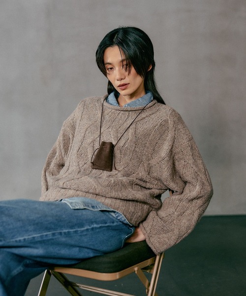 LEPSIM(レプシィム)の「3ゲージニュアンスケーブルプルオーバー 595357(ニット/セーター・レディース・ライトグレー/チャコールグレー/ライトグリーン/ブラウン・FREE)」の15枚目の写真