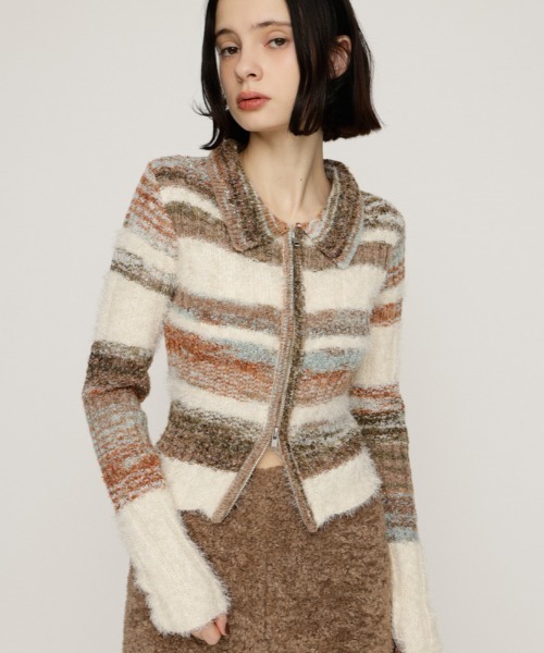 SLY(スライ)の「SHAGGY MIX FRONT ZIP TOPS シャギーミックス フロントジップ トップス 秋服 冬服(ニット/セーター・レディース・ホワイト系その他2/ベージュ系その他/ブルー系その他/グレー系その他2・FREE)」の2枚目の写真