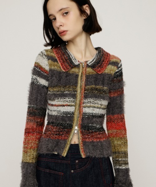 SLY(スライ)の「SHAGGY MIX FRONT ZIP TOPS シャギーミックス フロントジップ トップス 秋服 冬服(ニット/セーター・レディース・ホワイト系その他2/ベージュ系その他/ブルー系その他/グレー系その他2・FREE)」の3枚目の写真