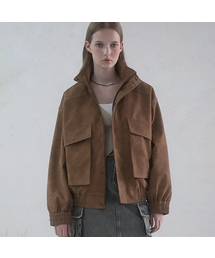 Glossy Art Leather Big Pocket Jacket CAMEL