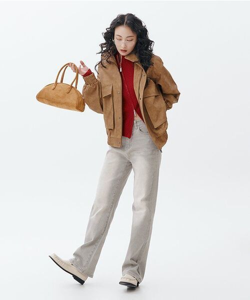AVANDRESS(アバンドレス )の「Glossy Art Leather Big Pocket Jacket CAMEL(ライダースジャケット・レディース・キャメル・SMALL/MEDIUM/LARGE)」の5枚目の写真