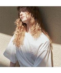 ハートグラフィックオーバーサイズ半袖Tシャツ_WHITE