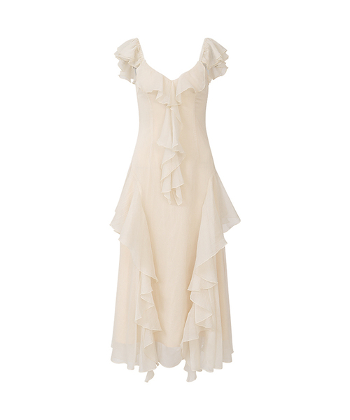 【新品】SINCETHEN フリル付きロングドレス ロマンティックロングワンピース（ワンピース）｜SINCETHEN
