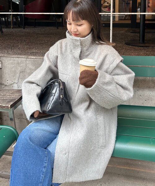 CIAOPANIC TYPY（チャオパニックティピー）の「【高見え&着映え】シャギー袖取り外しスタンドハーフコート（その他アウター・レディース・グレー/チャコールグレー/アイボリー・ONE SIZE）」の3枚目の写真