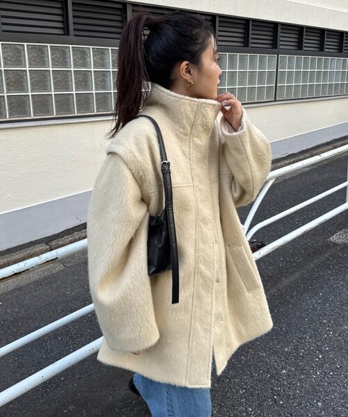 高見え&着映え】シャギー袖取り外しスタンドハーフコート（その他