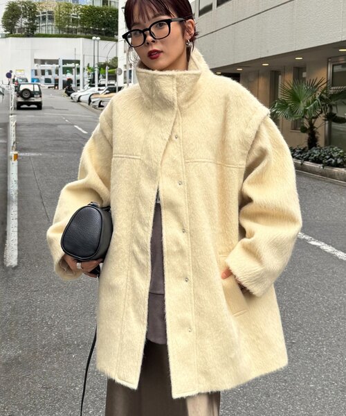 CIAOPANIC TYPY（チャオパニックティピー）の「【高見え&着映え】シャギー袖取り外しスタンドハーフコート（その他アウター・レディース・グレー/チャコールグレー/アイボリー・ONE SIZE）」の20枚目の写真