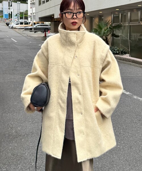 CIAOPANIC TYPY（チャオパニックティピー）の「【高見え&着映え】シャギー袖取り外しスタンドハーフコート（その他アウター・レディース・グレー/チャコールグレー/アイボリー・ONE SIZE）」の21枚目の写真