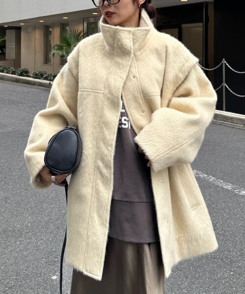 CIAOPANIC TYPY（チャオパニックティピー）の「【高見え&着映え】シャギー袖取り外しスタンドハーフコート（その他アウター・レディース・グレー/チャコールグレー/アイボリー・ONE SIZE）」の22枚目の写真