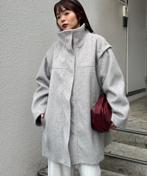 CIAOPANIC TYPY（チャオパニックティピー）の「【高見え&着映え】シャギー袖取り外しスタンドハーフコート（その他アウター・レディース・グレー/チャコールグレー/アイボリー・ONE SIZE）」の6枚目の写真