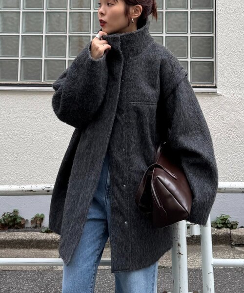 セール】【高見え&着映え】シャギー袖取り外しスタンドハーフコート