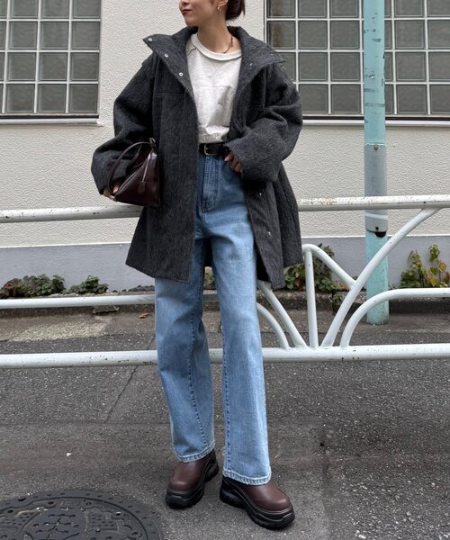 CIAOPANIC TYPY（チャオパニックティピー）の「【高見え&着映え】シャギー袖取り外しスタンドハーフコート（その他アウター・レディース・グレー/チャコールグレー/アイボリー・ONE SIZE）」の5枚目の写真