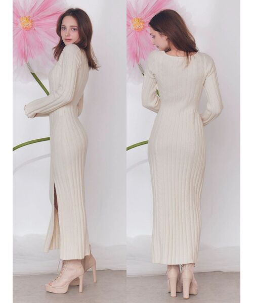 EATME(イートミー)の「デコルテニットワンピース(ワンピース・レディース・ベージュ/オフホワイト/ブラック・FREE)」の4枚目の写真