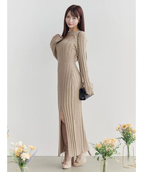 EATME(イートミー)の「デコルテニットワンピース(ワンピース・レディース・ベージュ/オフホワイト/ブラック・FREE)」の8枚目の写真