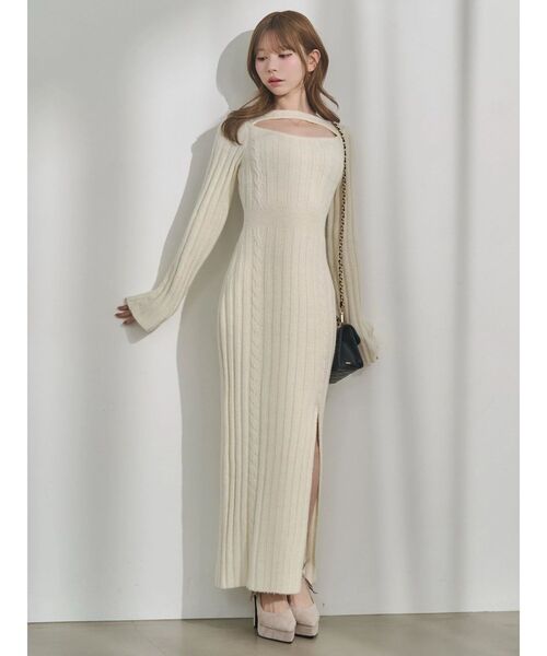 EATME（イートミー）の「デコルテニットワンピース（ワンピース・レディース・ベージュ/オフホワイト/ブラック・FREE）」の18枚目の写真