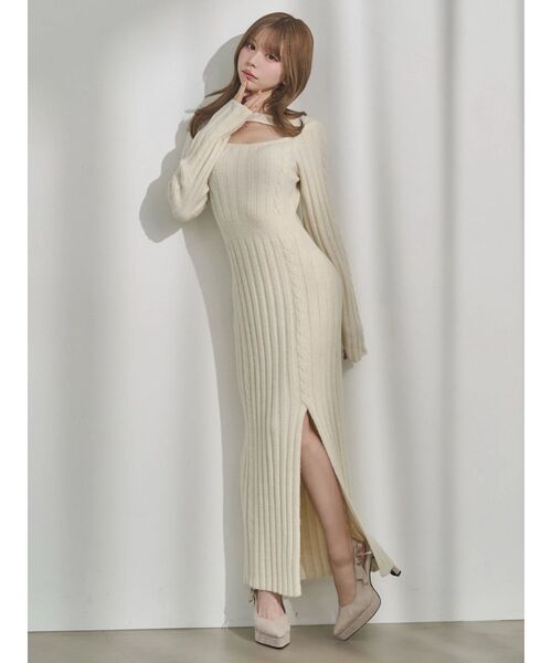 EATME（イートミー）の「デコルテニットワンピース（ワンピース・レディース・ベージュ/オフホワイト/ブラック・FREE）」の20枚目の写真