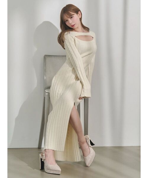 EATME（イートミー）の「デコルテニットワンピース（ワンピース・レディース・ベージュ/オフホワイト/ブラック・FREE）」の21枚目の写真