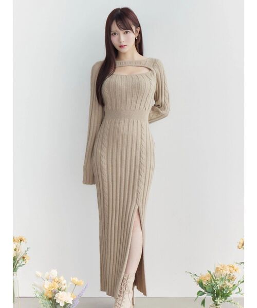 EATME（イートミー）の「デコルテニットワンピース（ワンピース・レディース・ベージュ/オフホワイト/ブラック・FREE）」の12枚目の写真